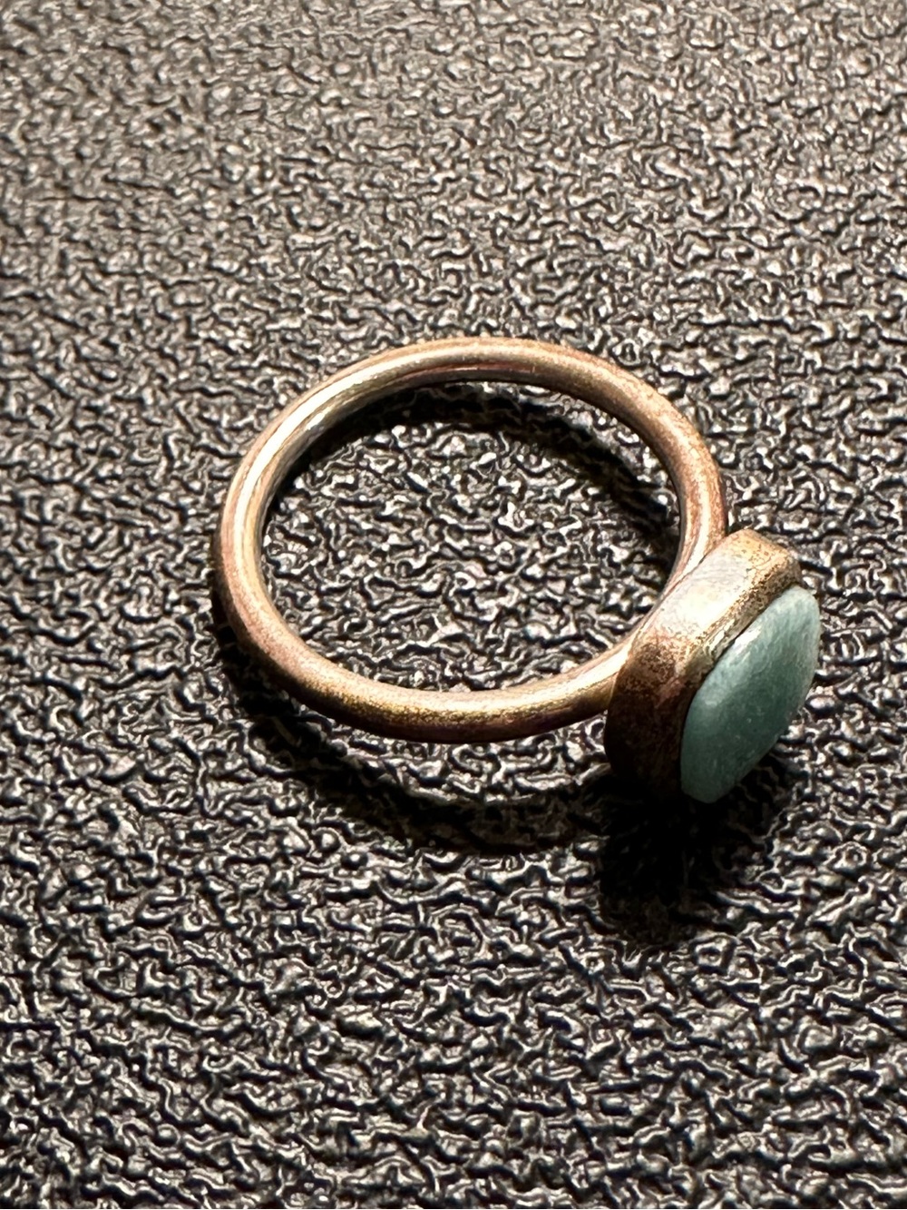 Vintage Sterling Silver Green Stone Cabochon Ring Size 6.75 Handmade Boho